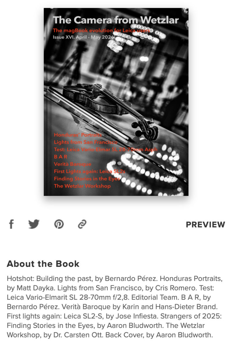 Sincerely welcomed to TCFW, the premier independent publication for the discerning Leica Community and Photography purists